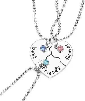 3 Pcs Set BFF Necklace Best Friend Necklaces for 3 Split Heart Engraved Weirdo 1/2/3 Necklace Sun Star Moon Pendant Friendship Thanksgiving Day Gifts