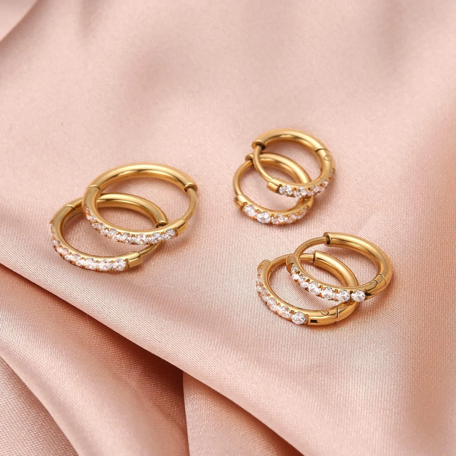 316L Surgical Steel Huggie Hoop Earrings,Dainty Pave Cubic Zirconia Cartilage Tiny Earring for Sensitive Ears Hypoallergenic Lightweight for Women Men