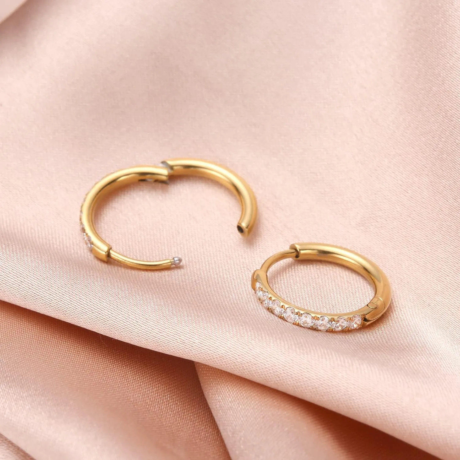 316L Surgical Steel Huggie Hoop Earrings,Dainty Pave Cubic Zirconia Cartilage Tiny Earring for Sensitive Ears Hypoallergenic Lightweight for Women Men