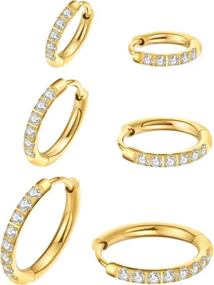 316L Surgical Steel Huggie Hoop Earrings,Dainty Pave Cubic Zirconia Cartilage Tiny Earring for Sensitive Ears Hypoallergenic Lightweight for Women Men
