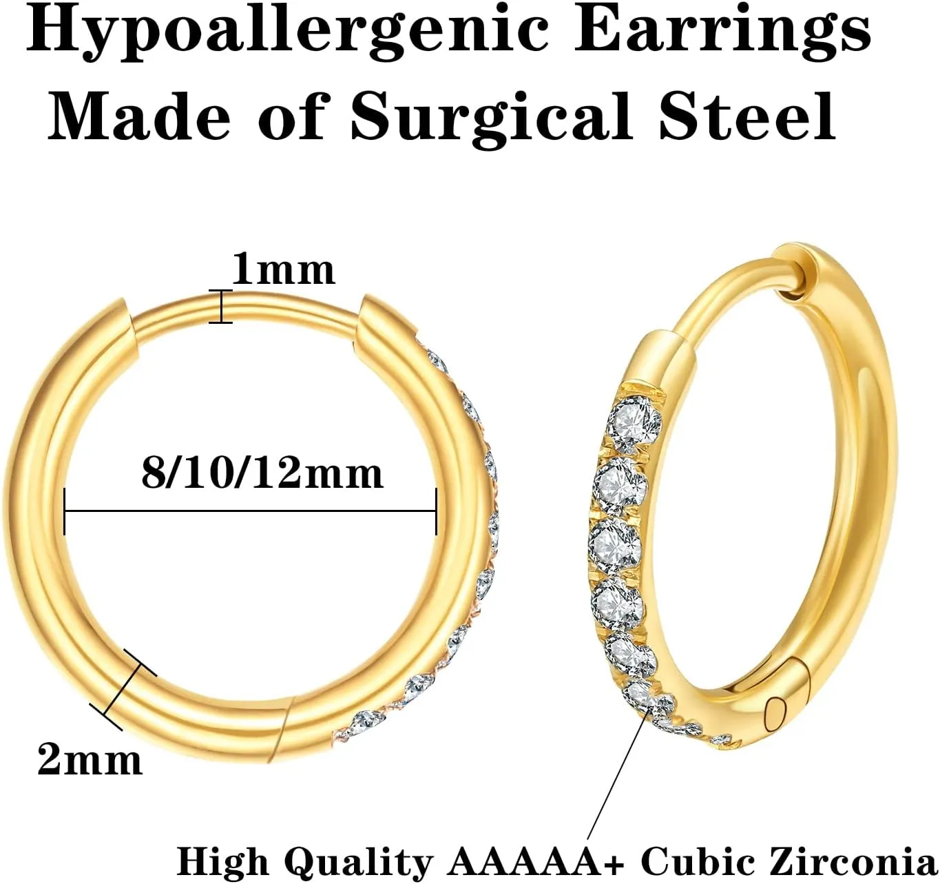 316L Surgical Steel Huggie Hoop Earrings,Dainty Pave Cubic Zirconia Cartilage Tiny Earring for Sensitive Ears Hypoallergenic Lightweight for Women Men