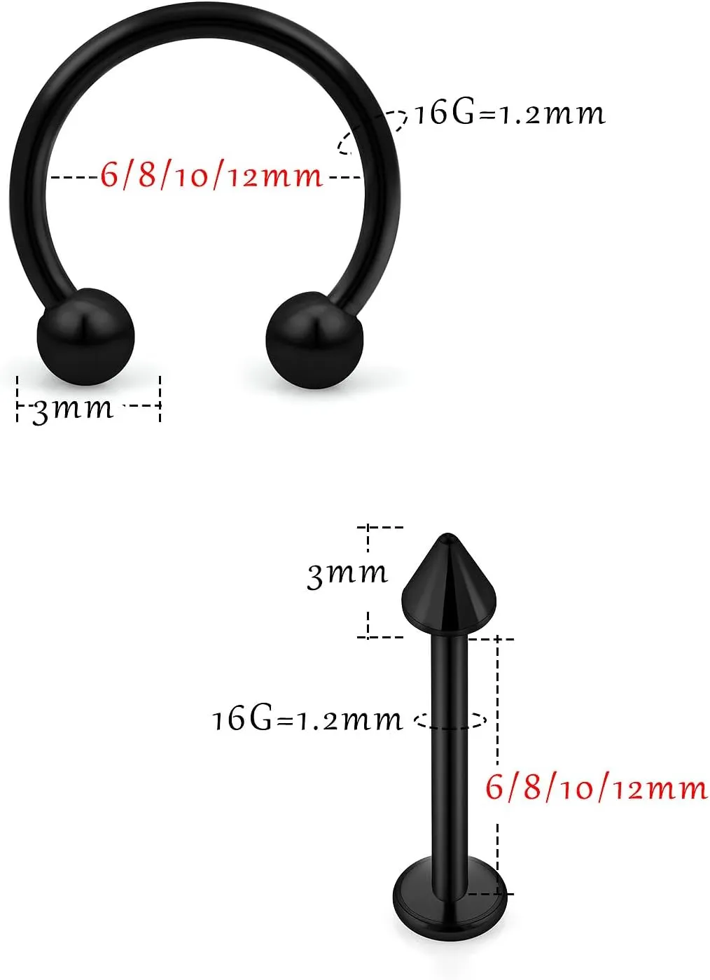 32PCS 16G Lip Rings Surgical Steel Snake Bite Jewelry Labret Jewelry Monroe Lip Barbell Ring Daith Tragus Helix Piercing Jewelry for Women Men 6mm/8mm/10mm/12mm