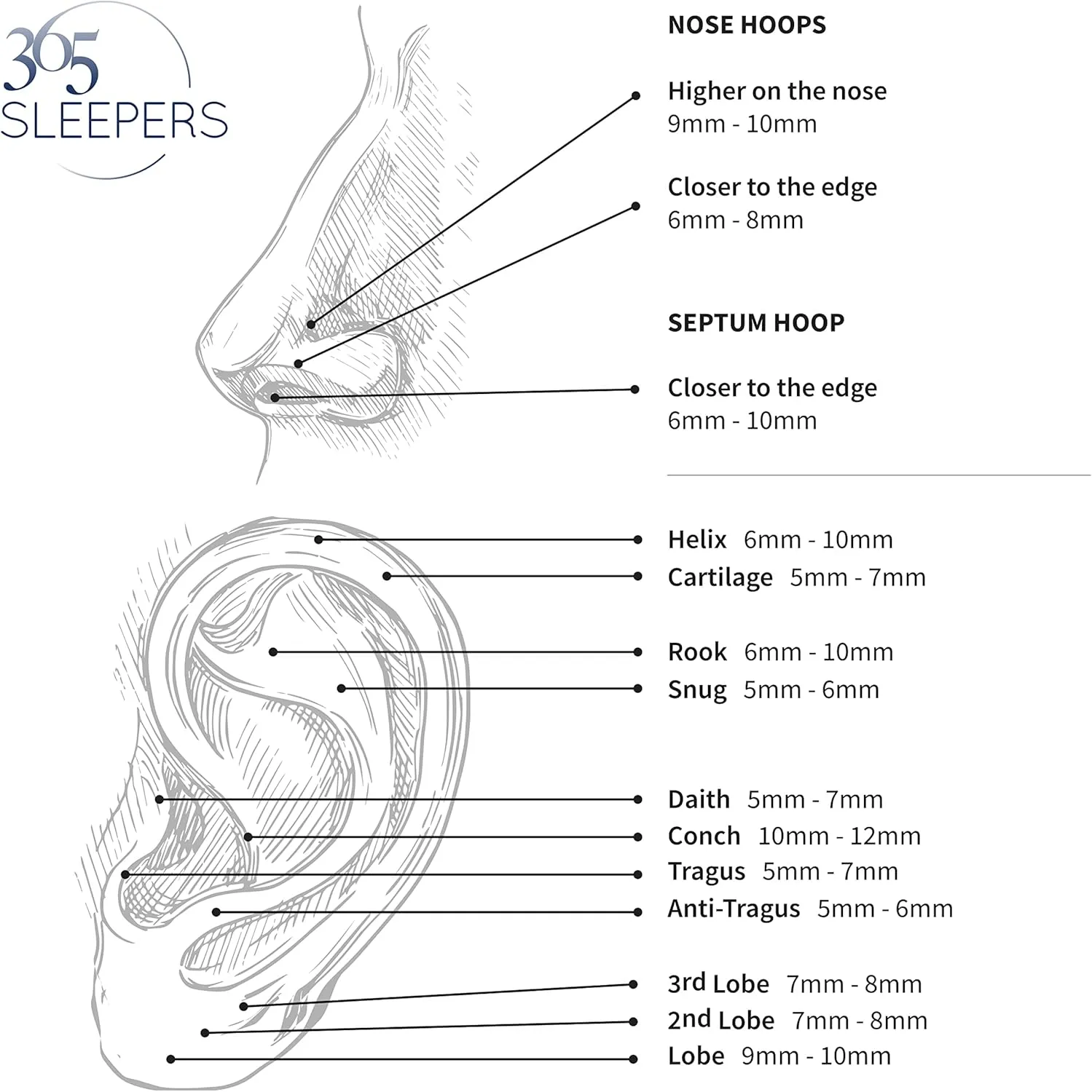 365 Sleepers 316L Surgical Steel Hypoallergenic 16G Tear Drop Septum Jewelry Hinged Segment Ring Body Piercing Hoop Lip Rings Helix Cartilage Rook Sleeper Earrings 8mm  10mm