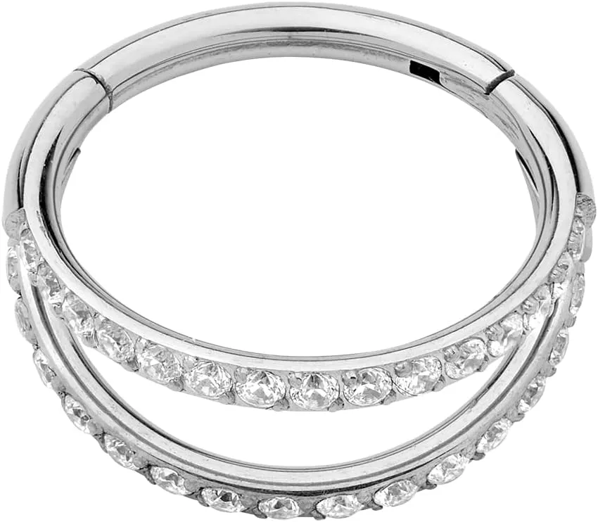 365 Sleepers Titanium Implant Grade 16G Double Gem Septum Jewelry Hinged Segment Ring Body Piercing Hoop Lip Rings Helix Cartilage Rook Sleeper Earrings 8mm  12mm