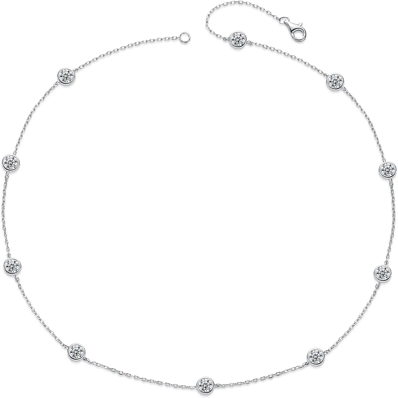3CT Moissanite Necklace for Women, 925 Sterling Silver Station Necklace, Choker Chain Necklace Bezel Set, Dainty Fine Jewelry Gifts