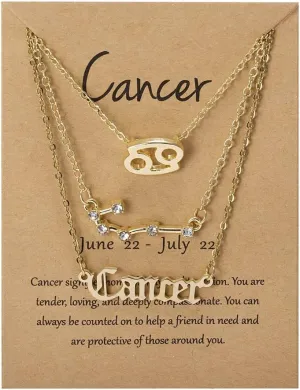 3Pcs 12 Constellation Zodiac Sign Layered Choker Necklaces Old English Letter Astrology Horoscope with Message Card for Women Birthday Friendship Jewelry