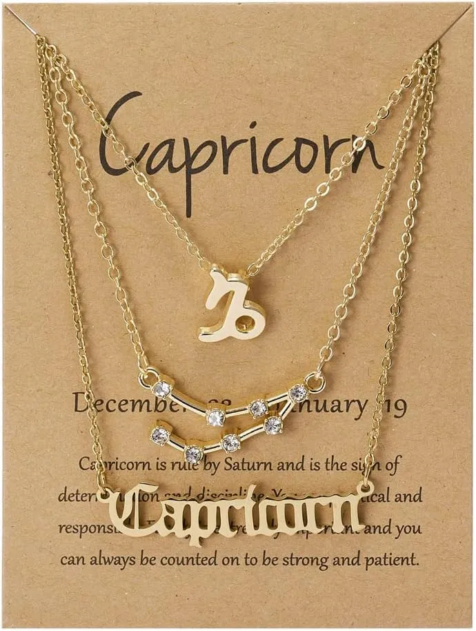3Pcs 12 Constellation Zodiac Sign Layered Choker Necklaces Old English Letter Astrology Horoscope with Message Card for Women Birthday Friendship Jewelry