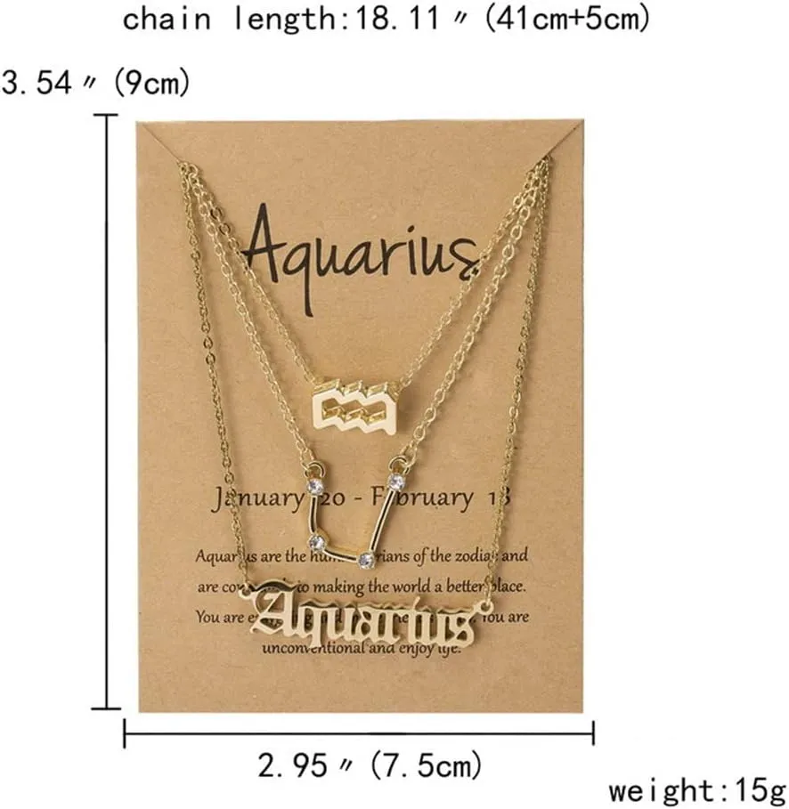 3Pcs 12 Constellation Zodiac Sign Layered Choker Necklaces Old English Letter Astrology Horoscope with Message Card for Women Birthday Friendship Jewelry