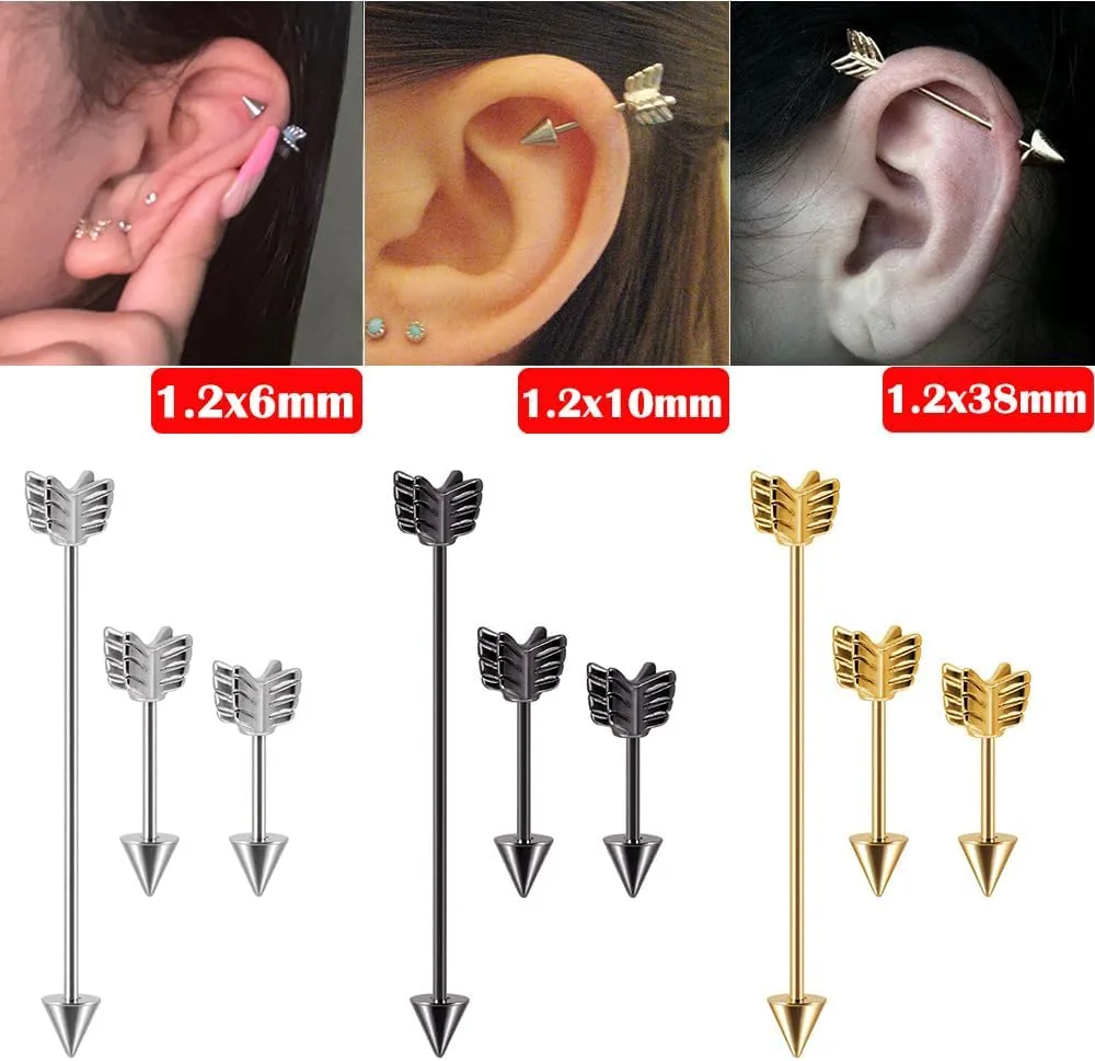 3Pcs 16G Arrow Industrial Piercing Jewelry for Women Men 316L Stainless Steel Industrial Barbell Earrings Cartilage Helix Conch Industrial Bar Simple Cartilage Earrings Body Piercing Jewelry