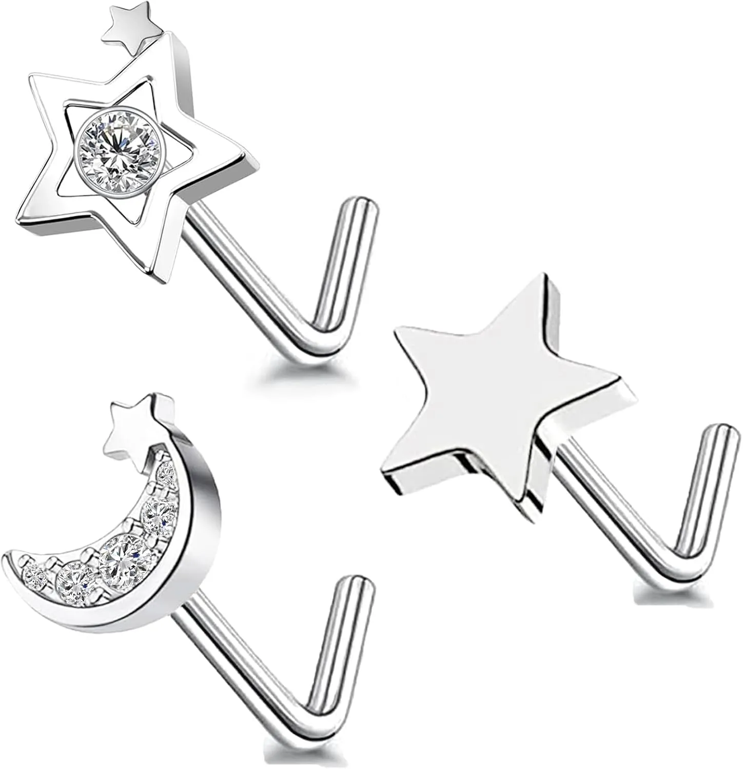 3PCS Nose Ring Studs 316L Nose Rings Stud L Shape Nose Rings Nose Studs Piercing Jewelry for Women Men
