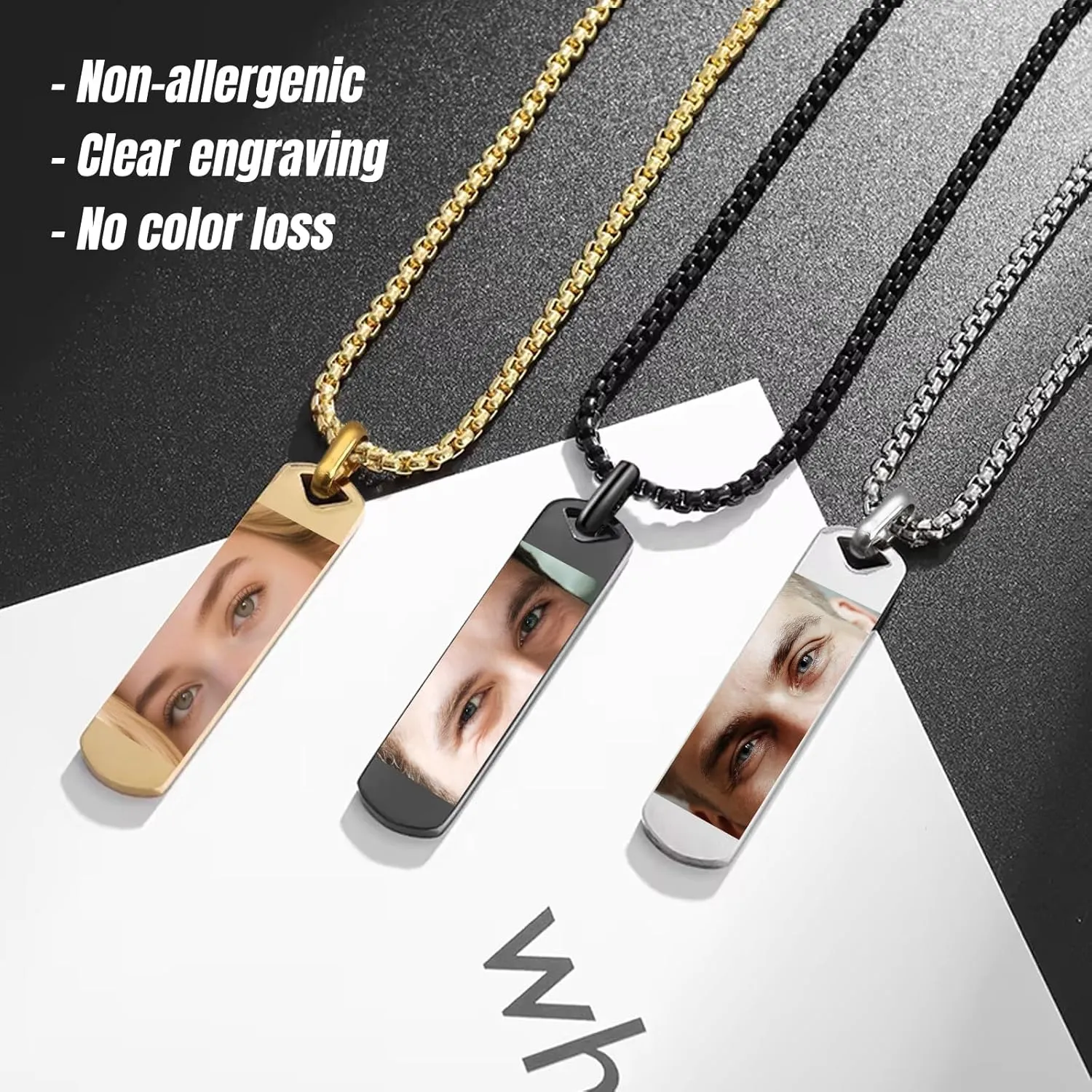 3UMeter Custom Eyes Necklace for Men Women Personalized Picture Pendant with Eye Photo Engraving Eyes Chain for Couples Unique Jewelry Gifts for Him Her