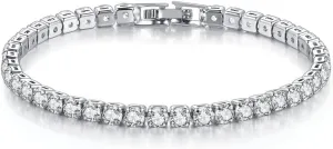 4mm Cubic Zirconia Tennis Bracelet Stainless Steel Silver Chain for women, 18K Gold/Silver Plated Classic Tennis Bracelet 7 inches