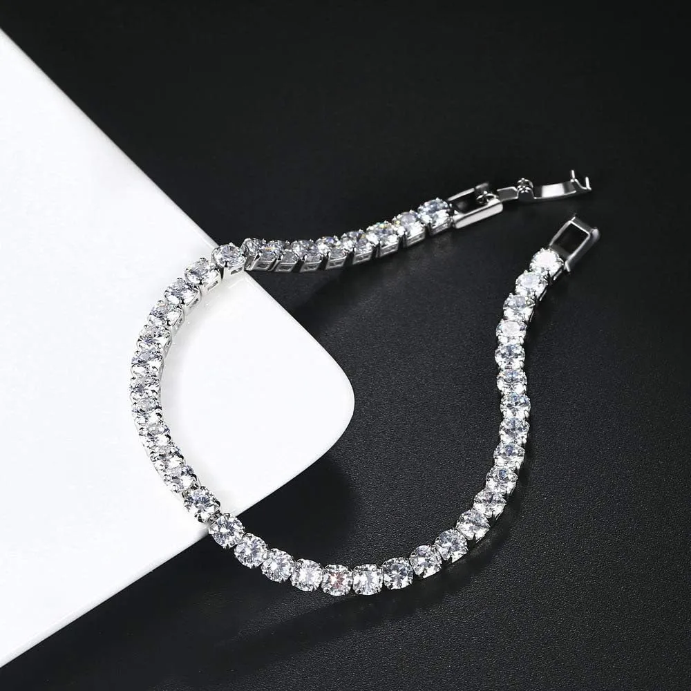 4mm Cubic Zirconia Tennis Bracelet Stainless Steel Silver Chain for women, 18K Gold/Silver Plated Classic Tennis Bracelet 7 inches