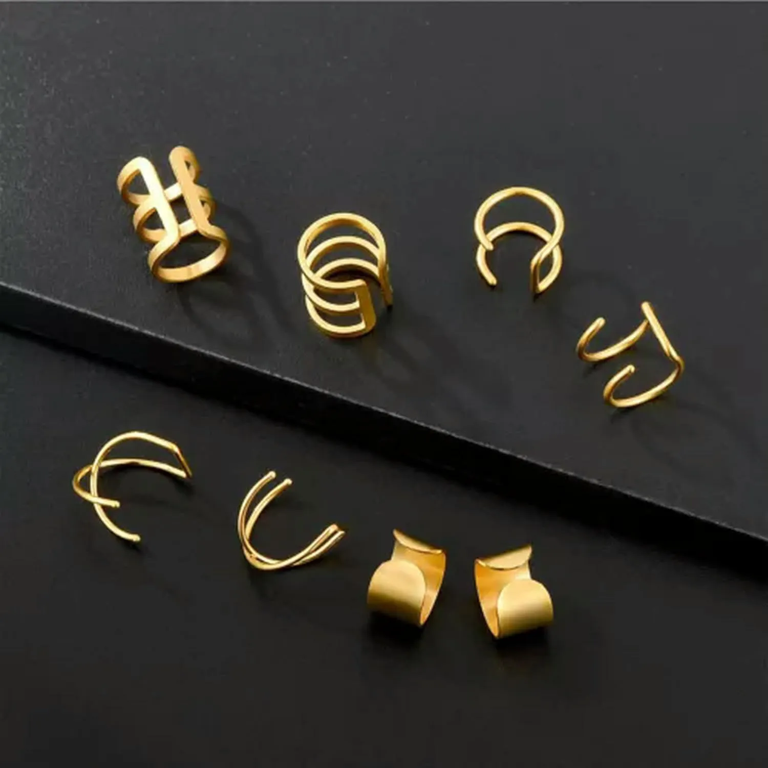 4Pairs Men Women Ear Cuff Wrap Earrings Set No Piercing Clip Cartilage Ear Clips-Gold
