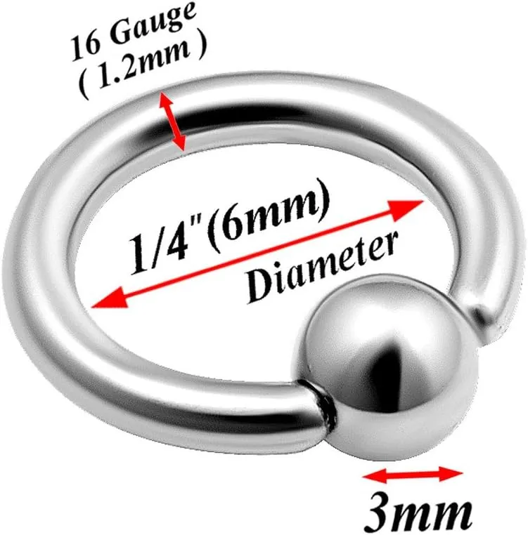 4pcs 16g Captive Bead Ring Cartilage Hoop Septum Nose Tragus Snake Bite Lip Rook Helix Conch Eyebrow 3mm Ball - 6mm
