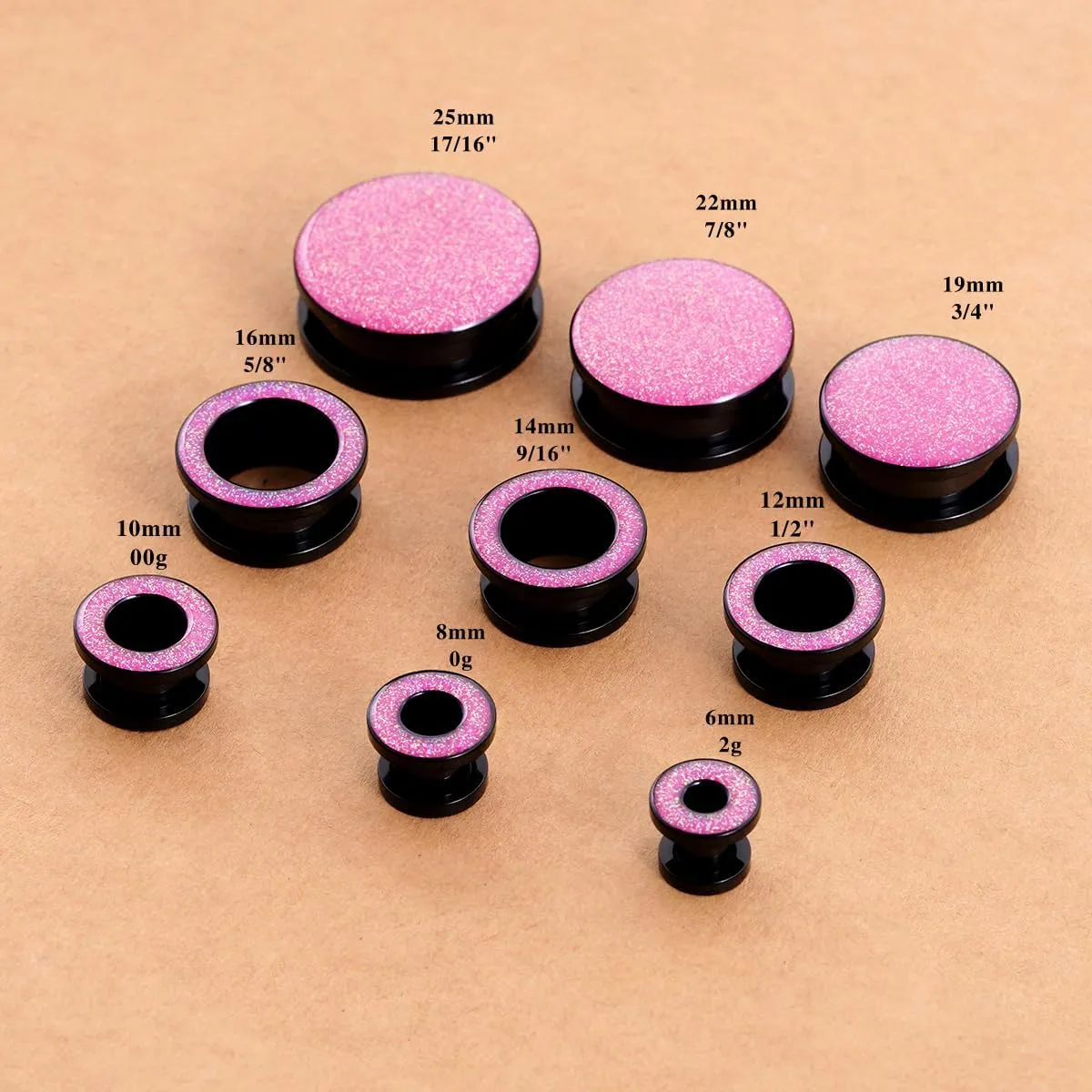 4PCS Shiny Glitter Resin Gauges Stainless Steel Ear Tunnels and Plugs Light blue Green Pink and Dark brown Glitter Colorful Ear Gagues Screw Fit Expander Stretcher Piercings