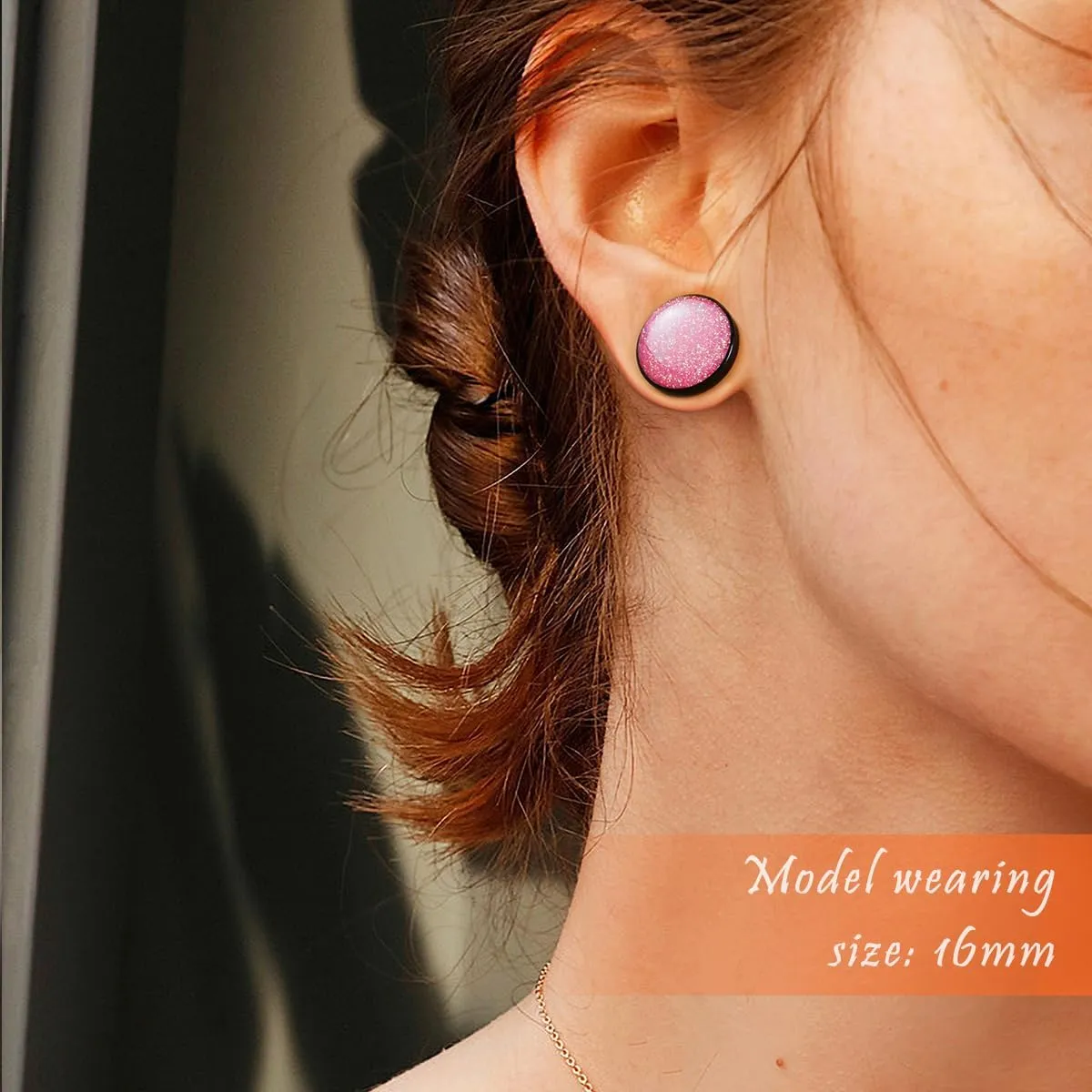 4PCS Shiny Glitter Resin Gauges Stainless Steel Ear Tunnels and Plugs Light blue Green Pink and Dark brown Glitter Colorful Ear Gagues Screw Fit Expander Stretcher Piercings