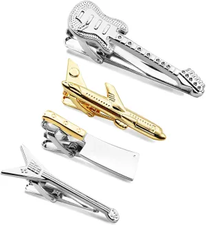 4Pcs Tie Clips For Men Unique set,Tie Bar Silver And Gold,Tie Clip 1.5inch-2.2inch,Fater's Day Gift