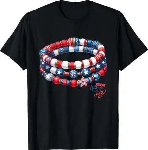 4th of July American Friendship Bracelet Patriotic Women T-Shirt