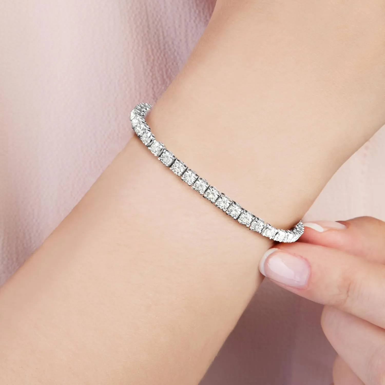5 Carat - 10 Carat Lab Grown Diamond Tennis Bracelet | 14K White Gold Round-shape Four prong Diamond Tennis Bracelet 6.5" to 8" |E-F Color and VS1 Clarity