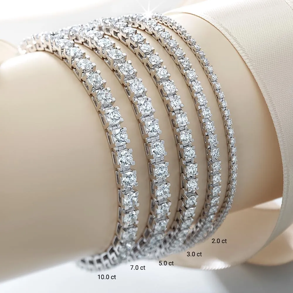 5 Carat - 10 Carat Lab Grown Diamond Tennis Bracelet | 14K White Gold Round-shape Four prong Diamond Tennis Bracelet 6.5" to 8" |E-F Color and VS1 Clarity