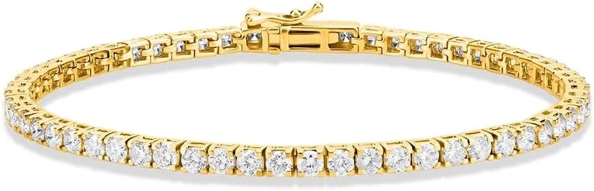 5 Carat - 10 Carat Lab Grown Diamond Tennis Bracelet | 14K Yellow Gold Four prong Link Tennis Bracelet Size 6.5 To 8 inch | D-E color and VS1 clarity
