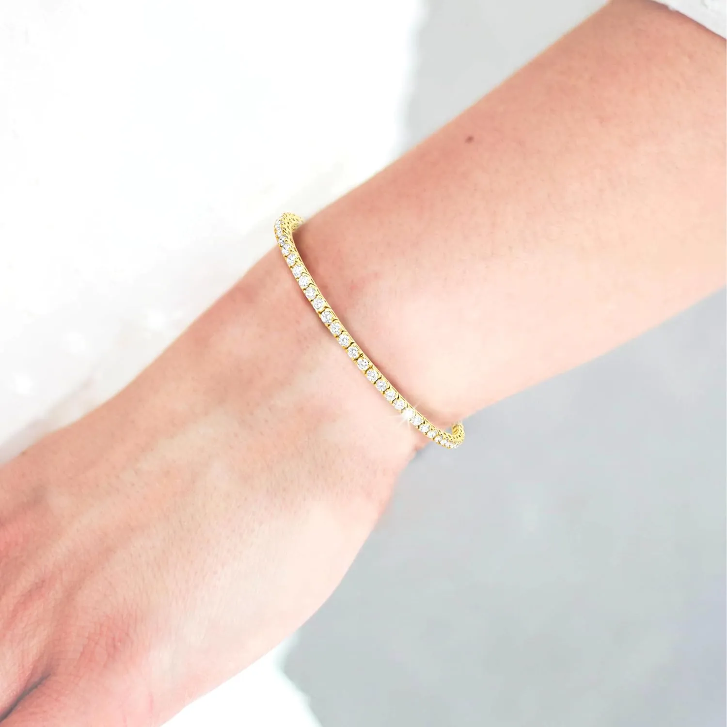 5 Carat - 10 Carat Lab Grown Diamond Tennis Bracelet | 14K Yellow Gold Four prong Link Tennis Bracelet Size 6.5 To 8 inch | D-E color and VS1 clarity