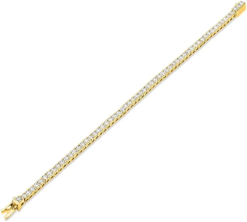 5 Carat - 10 Carat Lab Grown Diamond Tennis Bracelet | 14K Yellow Gold Four prong Link Tennis Bracelet Size 6.5 To 8 inch | D-E color and VS1 clarity