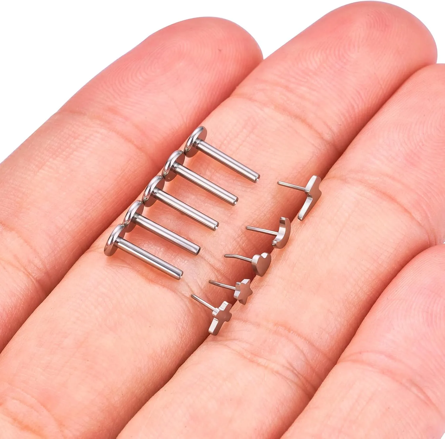 5 pairs of flat back stud earrings G23 titanium hypoallergenic stud earrings-16G/18G/20G