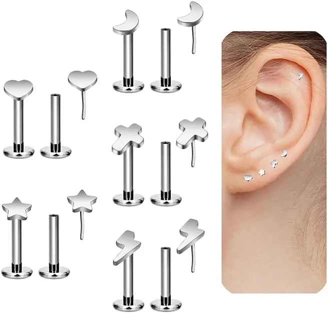 5 pairs of flat back stud earrings G23 titanium hypoallergenic stud earrings-16G/18G/20G