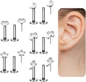 5 pairs of flat back stud earrings G23 titanium hypoallergenic stud earrings-16G/18G/20G