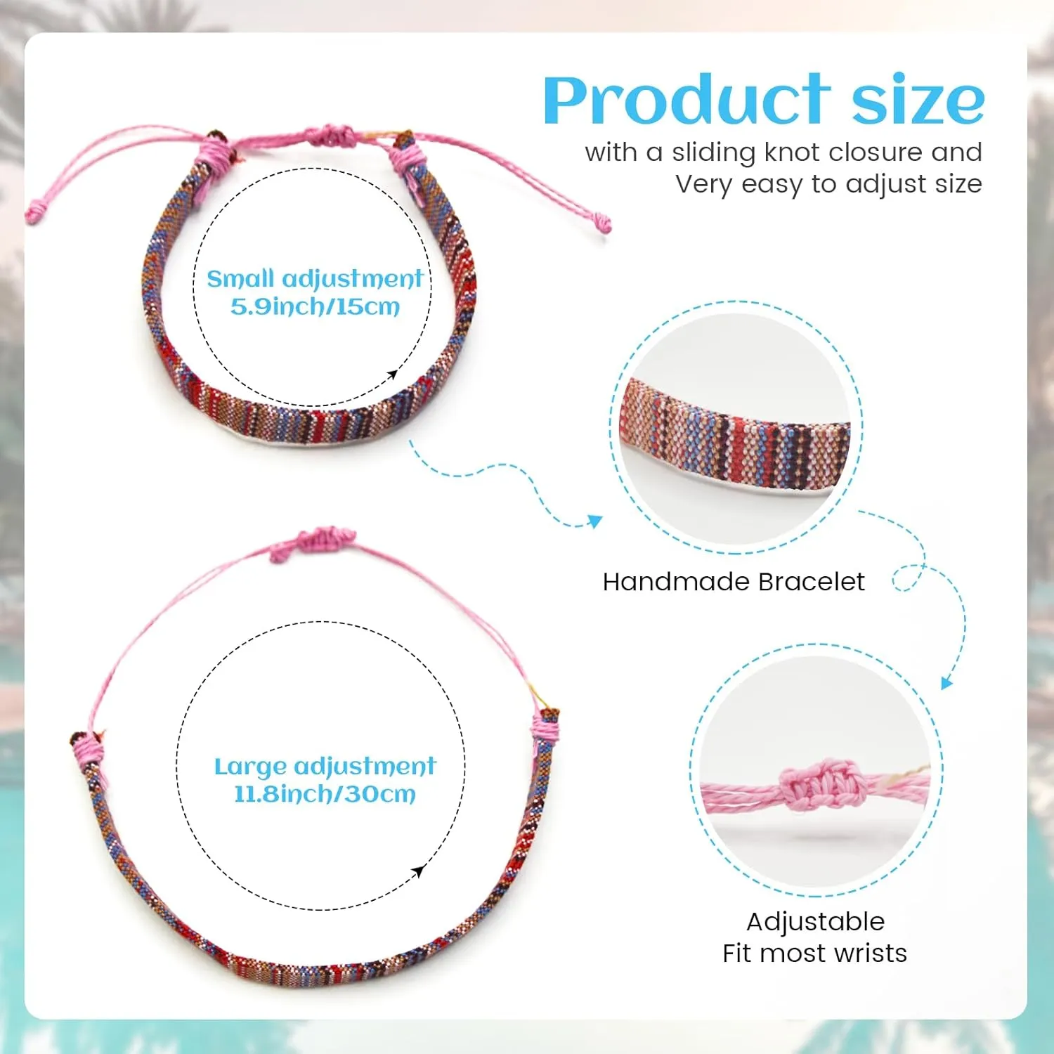 5 Pcs Surfer Beach Bracelet,Bracelets For Men Women,Handmade Braided Boho Bracelets Hippie Beachy Braided Bracelets,Adjustable Anklet Summer String Rope Ankle Bracelets Waterproof Ideal Presents