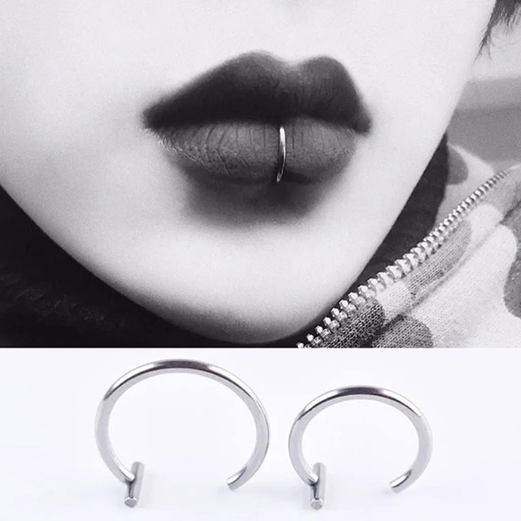 5 Pieces Fake Piercing Stud Set Ear Lip Nose Rings Fake Diaphragm Clip with Perforated Lip Hoop Body Jewelry Gifts