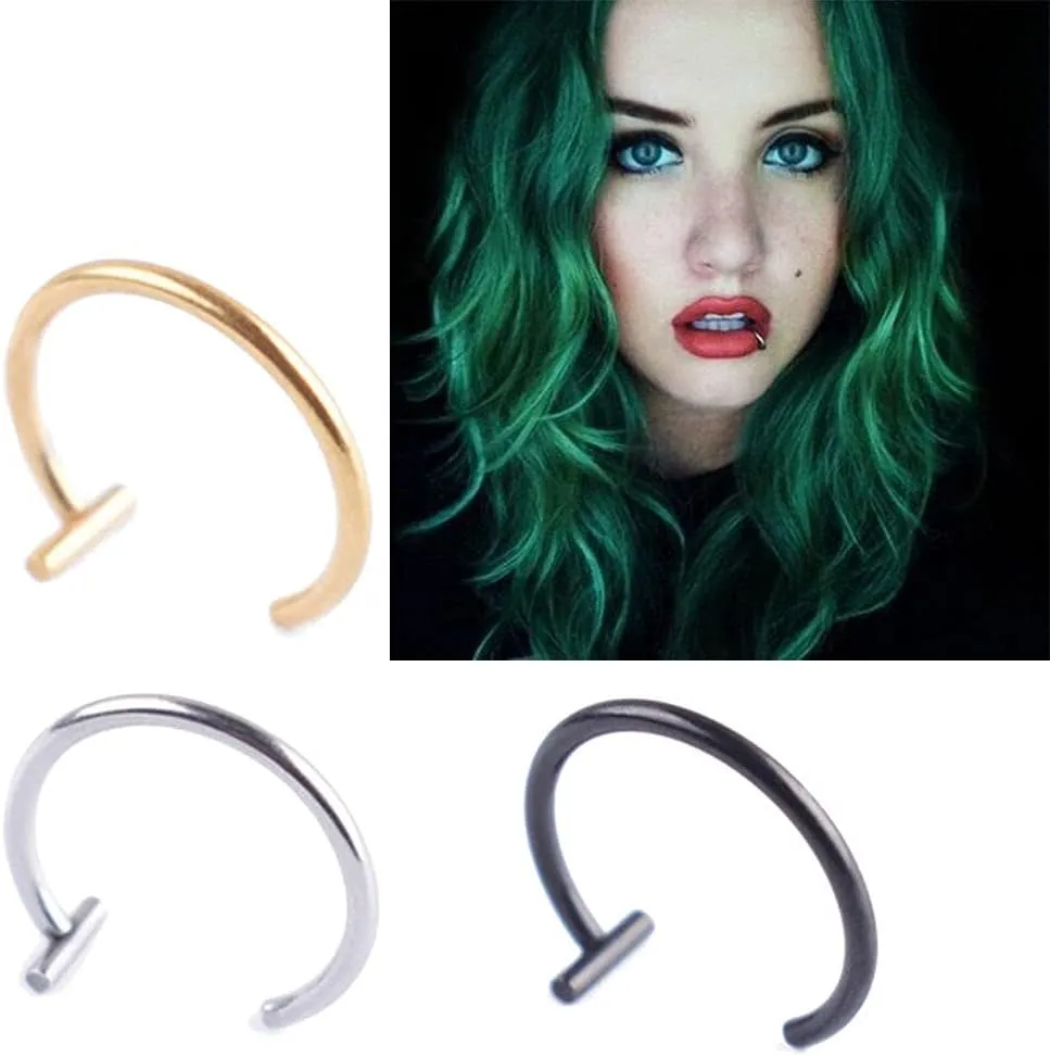 5 Pieces Fake Piercing Stud Set Ear Lip Nose Rings Fake Diaphragm Clip with Perforated Lip Hoop Body Jewelry Gifts
