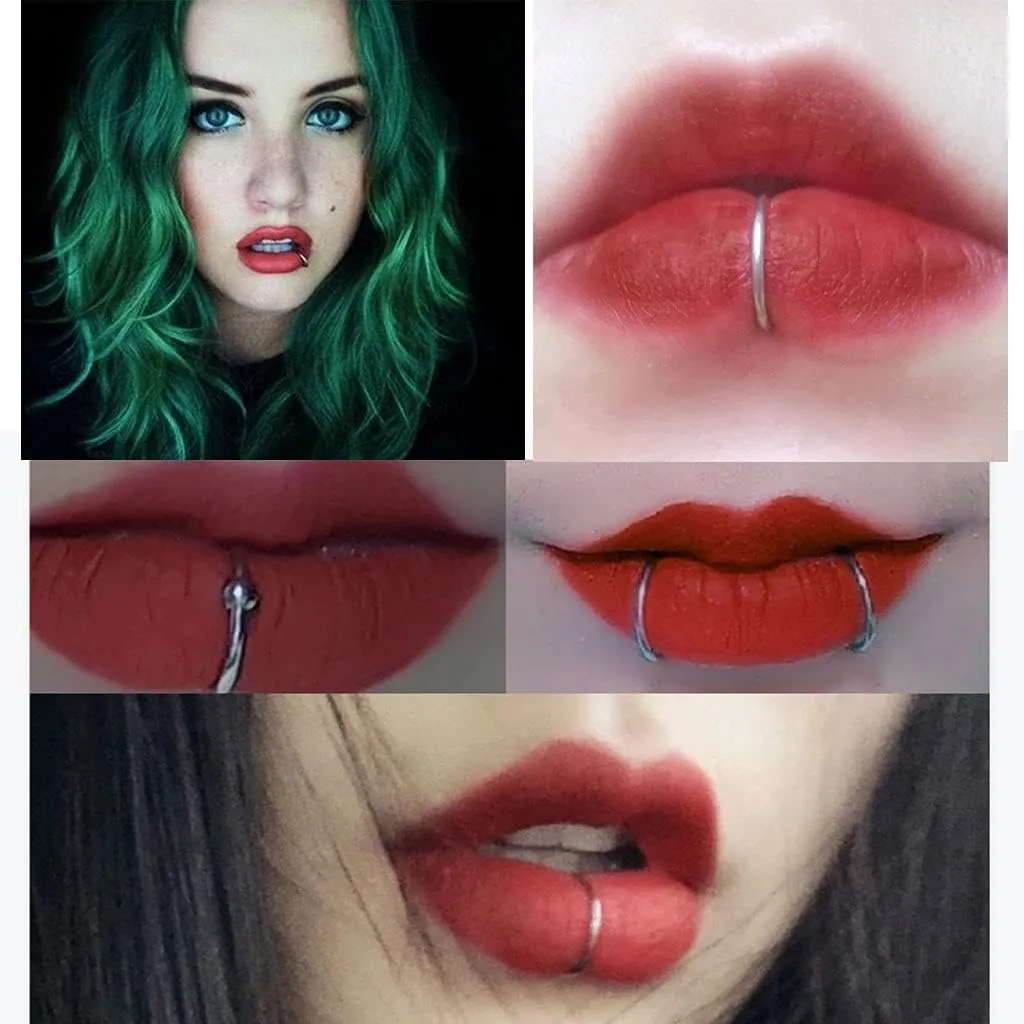 5 Pieces Fake Piercing Stud Set Ear Lip Nose Rings Fake Diaphragm Clip with Perforated Lip Hoop Body Jewelry Gifts