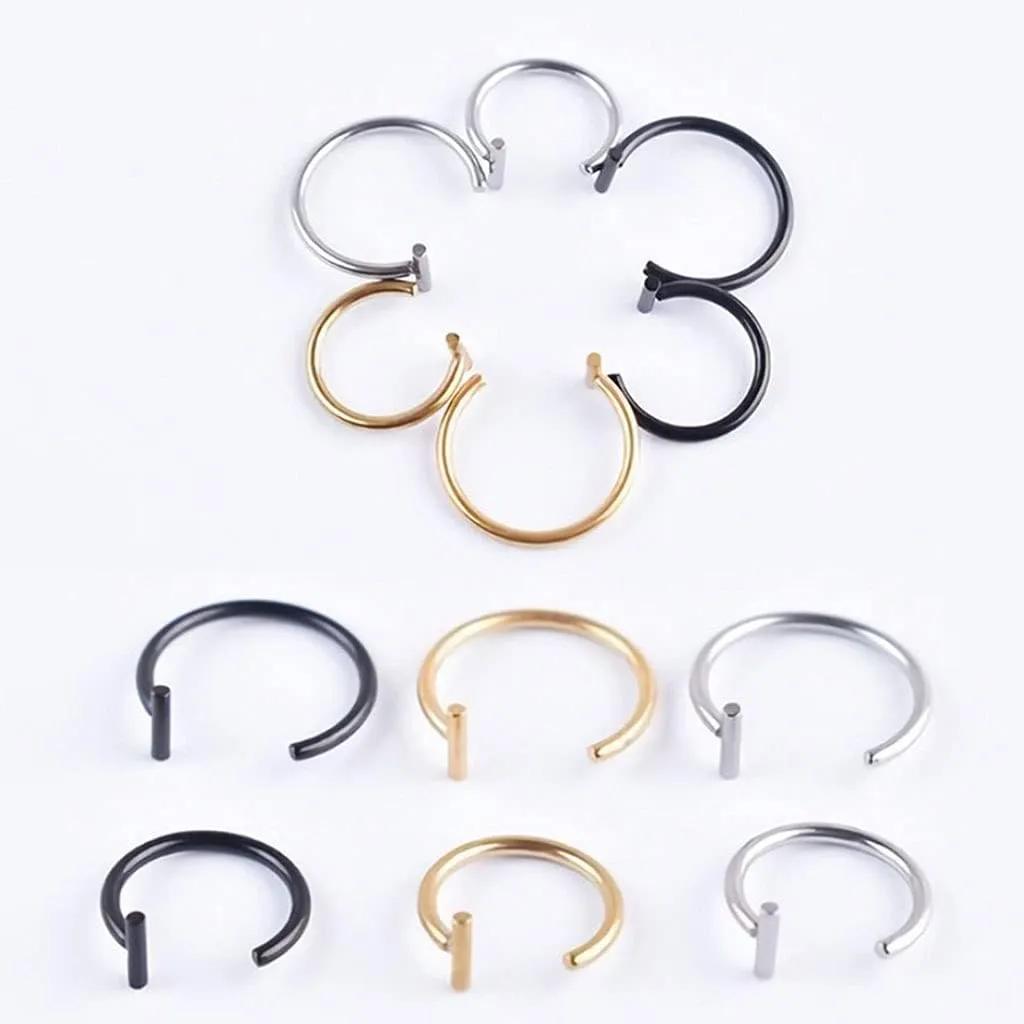 5 Pieces Fake Piercing Stud Set Ear Lip Nose Rings Fake Diaphragm Clip with Perforated Lip Hoop Body Jewelry Gifts