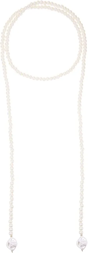 50IN Charm Long Pearl Necklace for Women - 1920s Vintage Beaded Costume Jewelry - Non Tarnish Pearl String for Wedding Guest or Birthday Gift