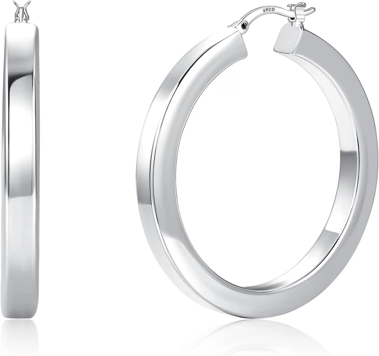 5mm Wide Large Square Tube Hoop Earrings for Women Hypoallergenic Big Chunky 14K Gold Plated Hoops with 925 Sterling Silver Posts Lightweight Thick Hoop Earrings for Women Trendy 30/40/50/60mm