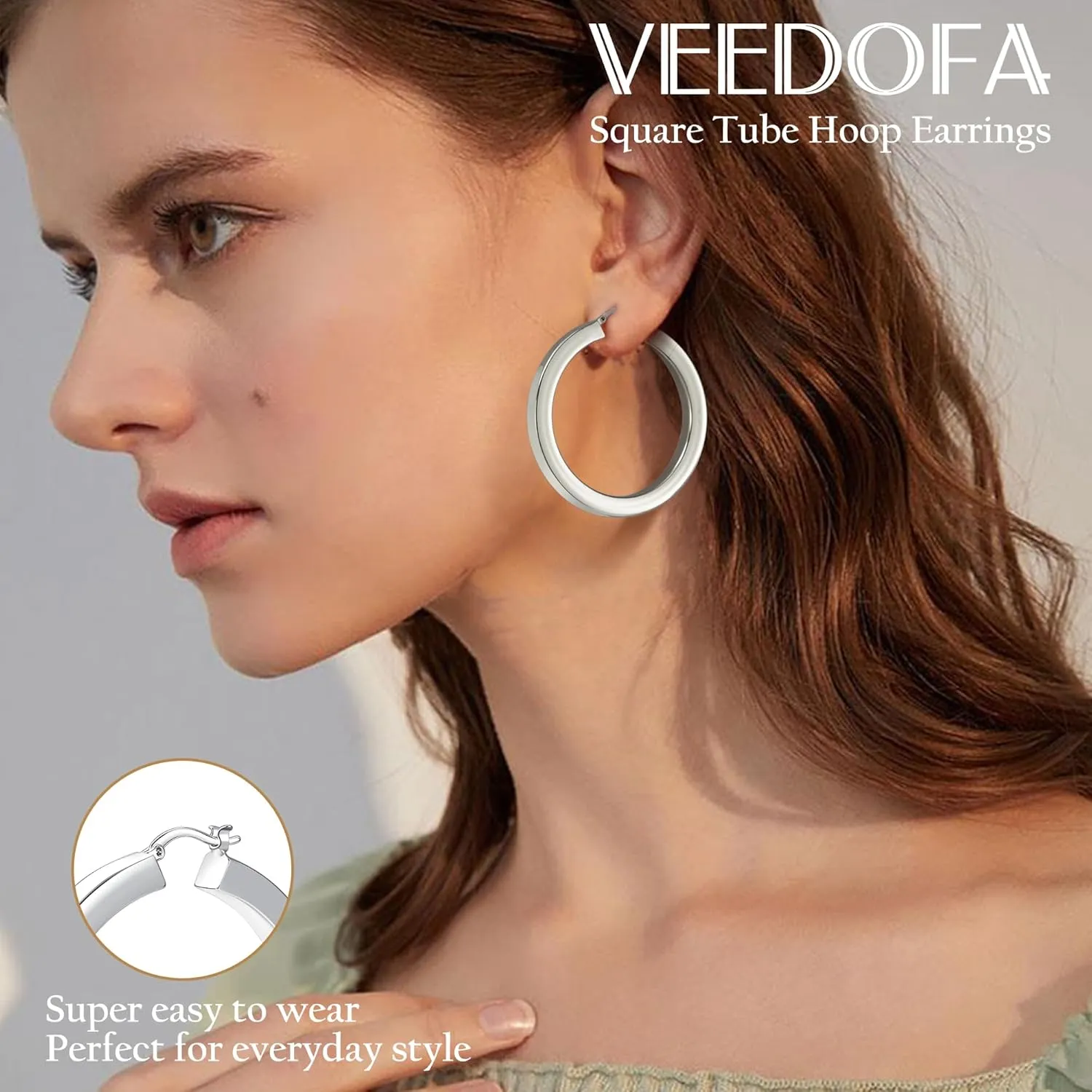 5mm Wide Large Square Tube Hoop Earrings for Women Hypoallergenic Big Chunky 14K Gold Plated Hoops with 925 Sterling Silver Posts Lightweight Thick Hoop Earrings for Women Trendy 30/40/50/60mm