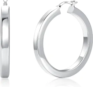 5mm Wide Large Square Tube Hoop Earrings for Women Hypoallergenic Big Chunky 14K Gold Plated Hoops with 925 Sterling Silver Posts Lightweight Thick Hoop Earrings for Women Trendy 30/40/50/60mm