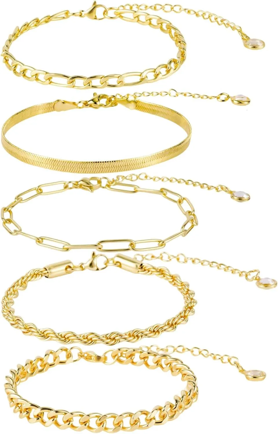 5pcs Gold Ankle Bracelets, Anklets for Women Titanium Steel Gold Plated Women's Chain Link Anklets Adjustable Stackable Bracelets Trendy Foot Jewelry Gifts for Women Girls Beach