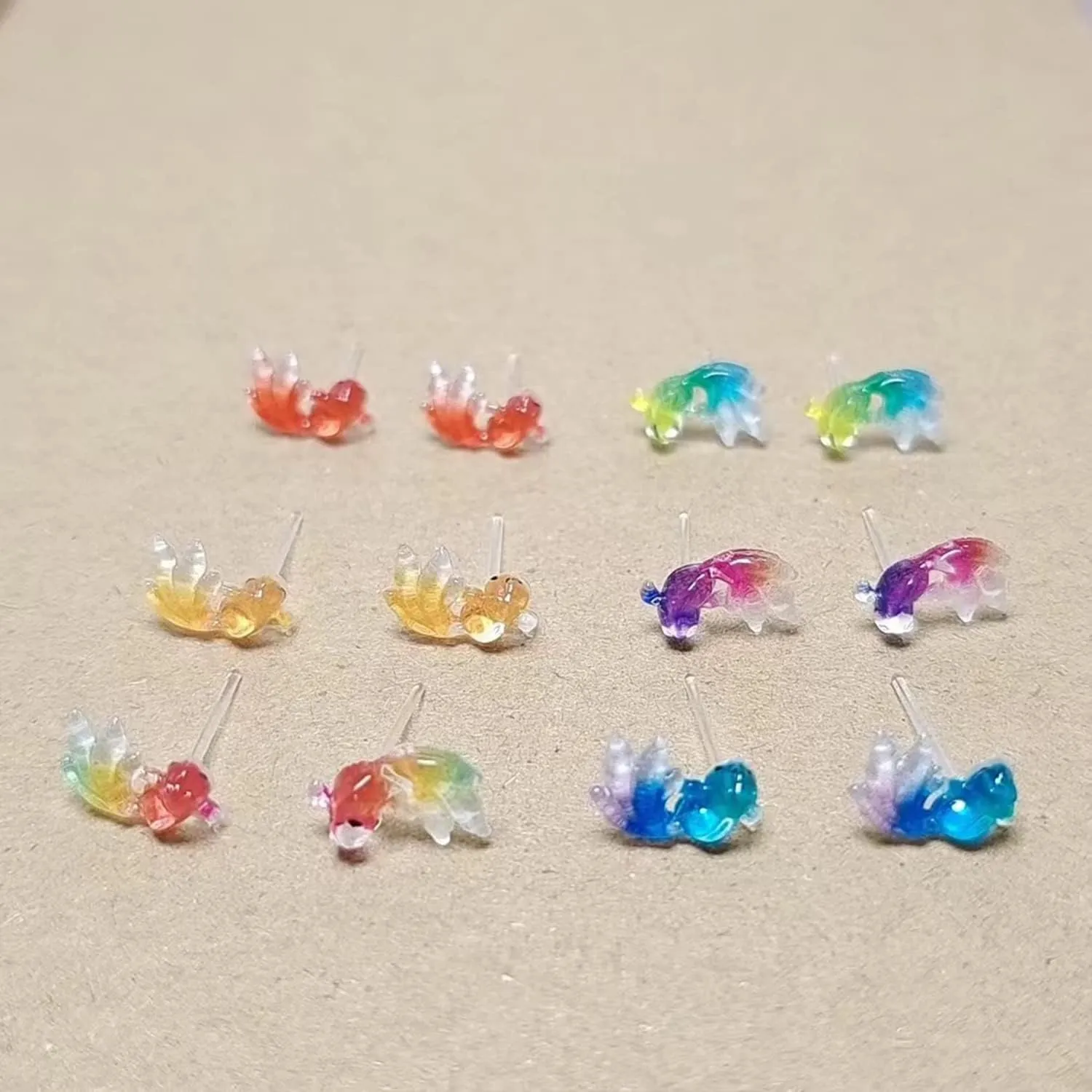 6 Pairs Beautiful Tropical Fish Goldfish Earrings Comically Cute Acrylic Fish Mushroom Earrings Jewelry Gift for women Girls