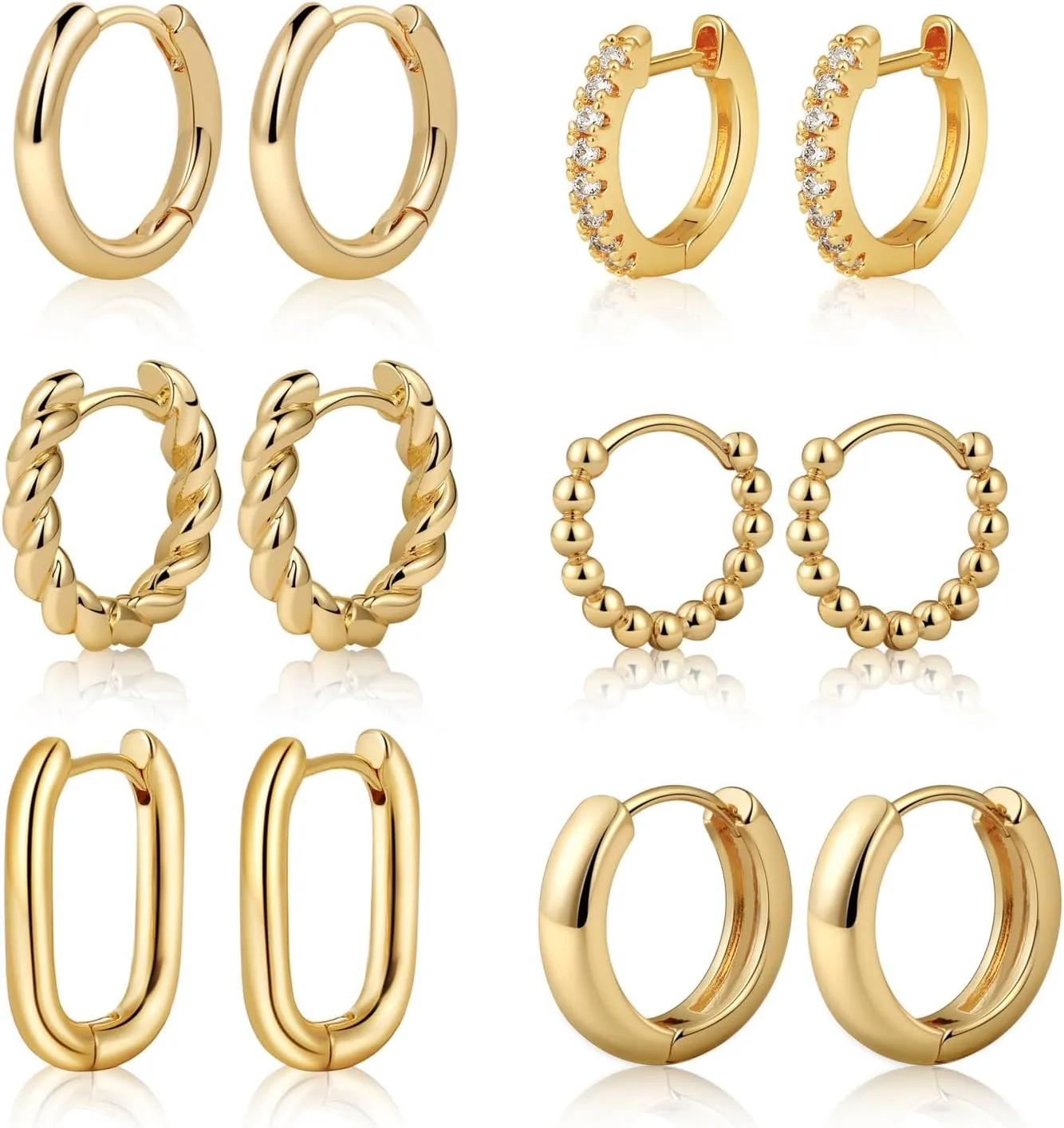 6 Pairs Gold Hoop Earrings for Women, 14K Gold Plated Chunky Earrings Set for Women, Girls Gift Huggie Hoop Earring Lightweight