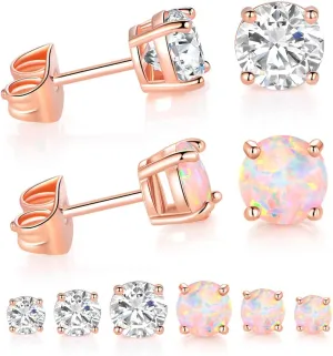 6 Pairs Stud Earrings Set,Hypoallergenic Opal Earrings Gold Plated Stud Earrings for Women