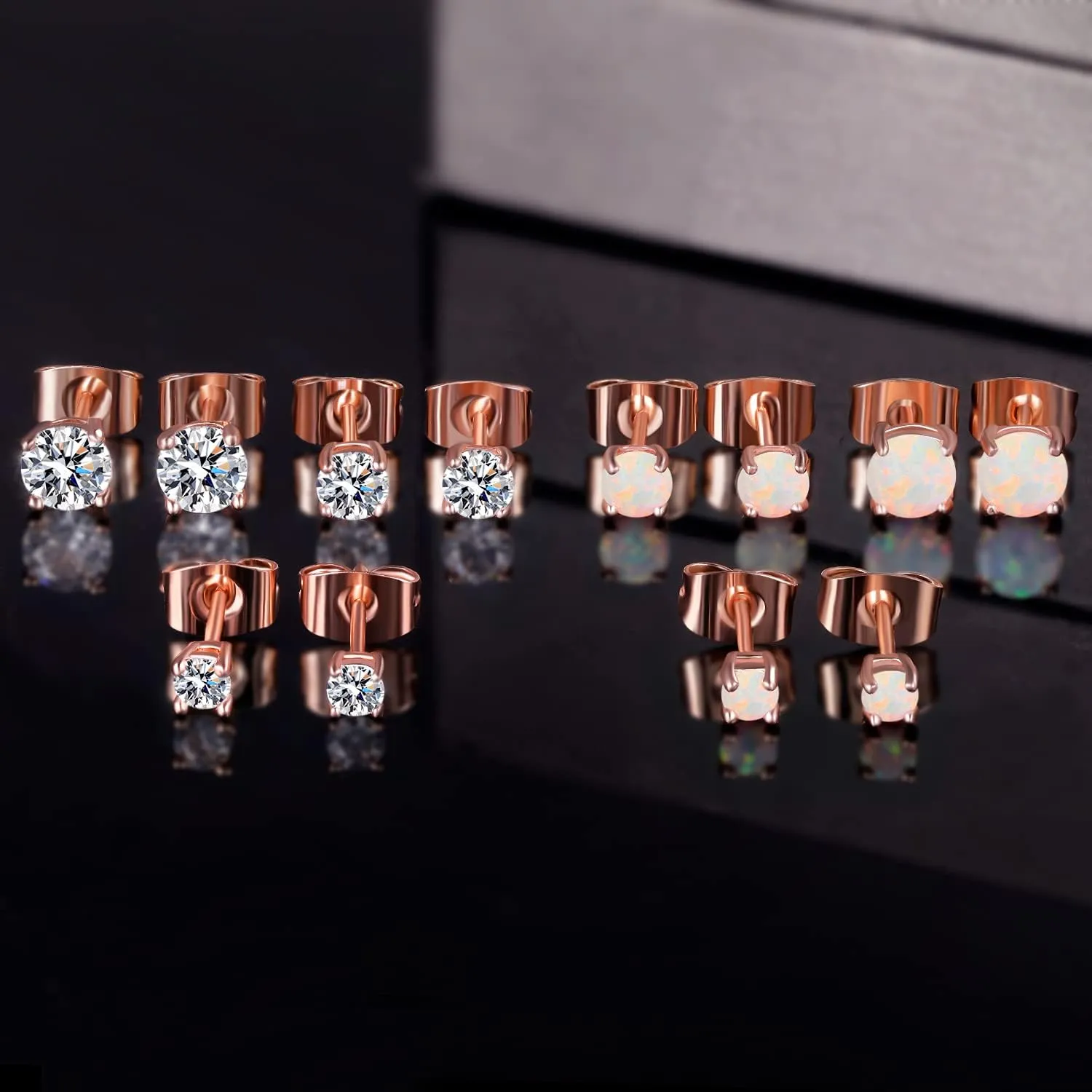 6 Pairs Stud Earrings Set,Hypoallergenic Opal Earrings Gold Plated Stud Earrings for Women