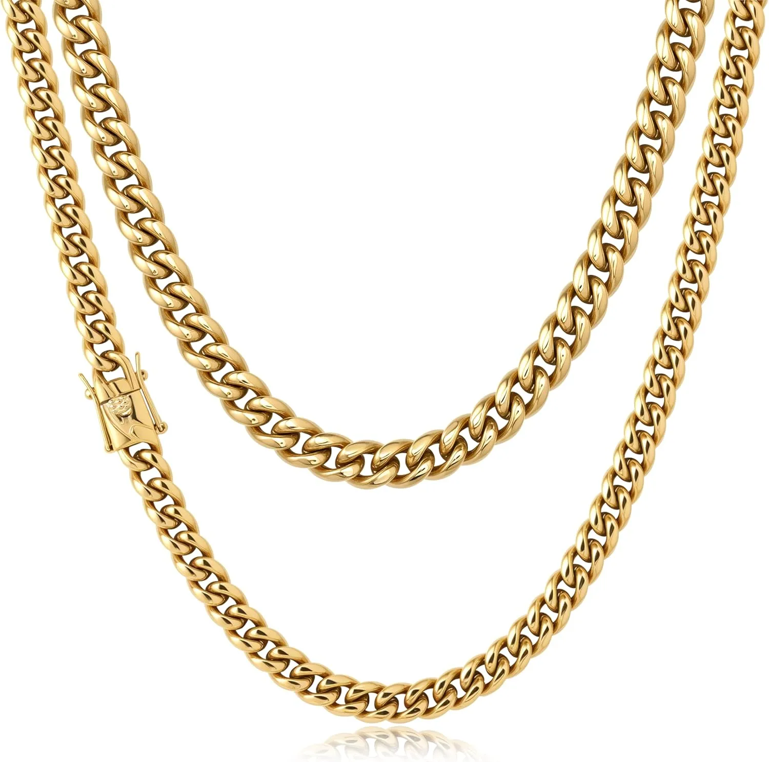 6mm Miami Cuban Link Chain for Men Women 14K Real Gold Plated 316L Stainless Steel Thick Necklace Choker Hypoallergenic Hip Hop Jewelry with Gift Box