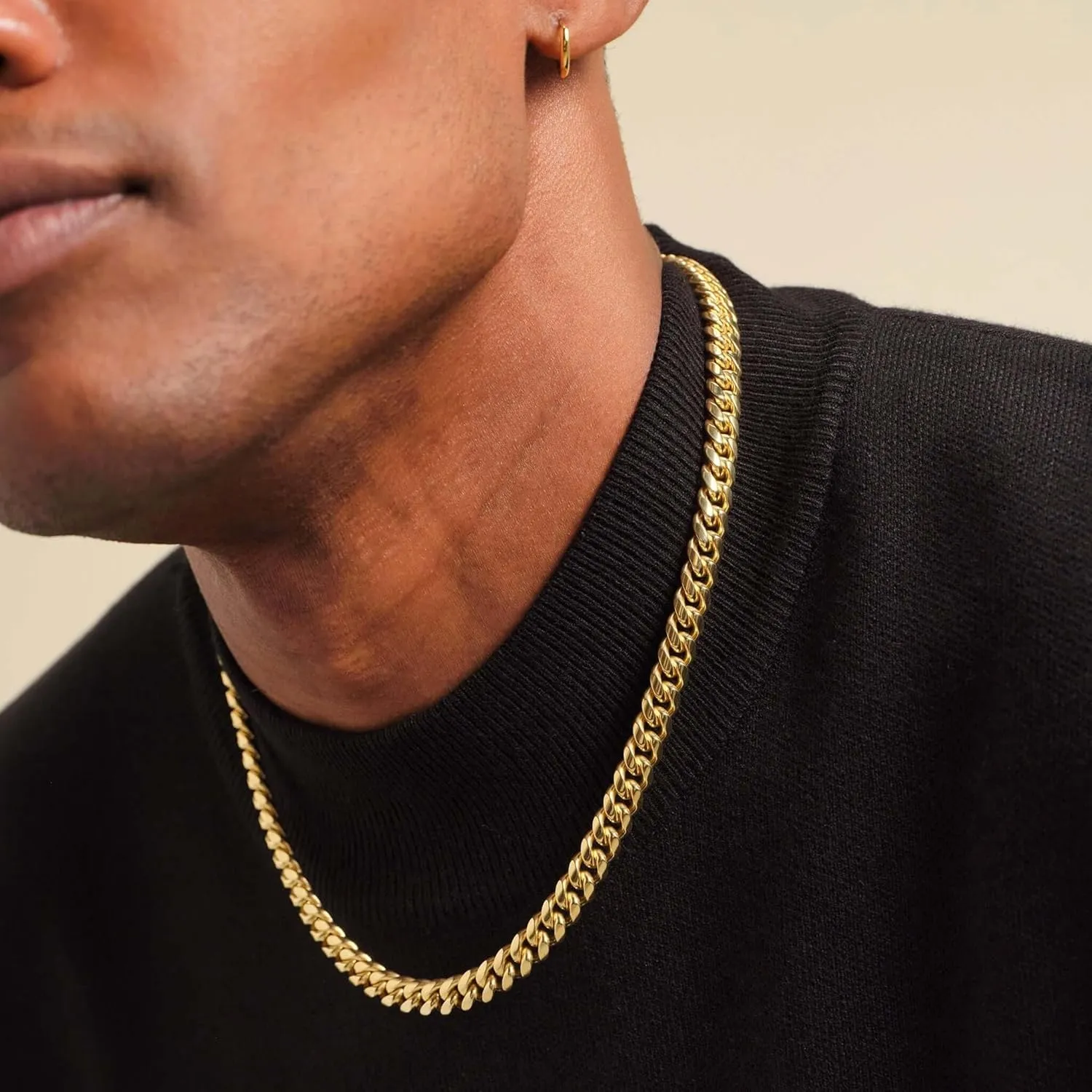 6mm Miami Cuban Link Chain for Men Women 14K Real Gold Plated 316L Stainless Steel Thick Necklace Choker Hypoallergenic Hip Hop Jewelry with Gift Box
