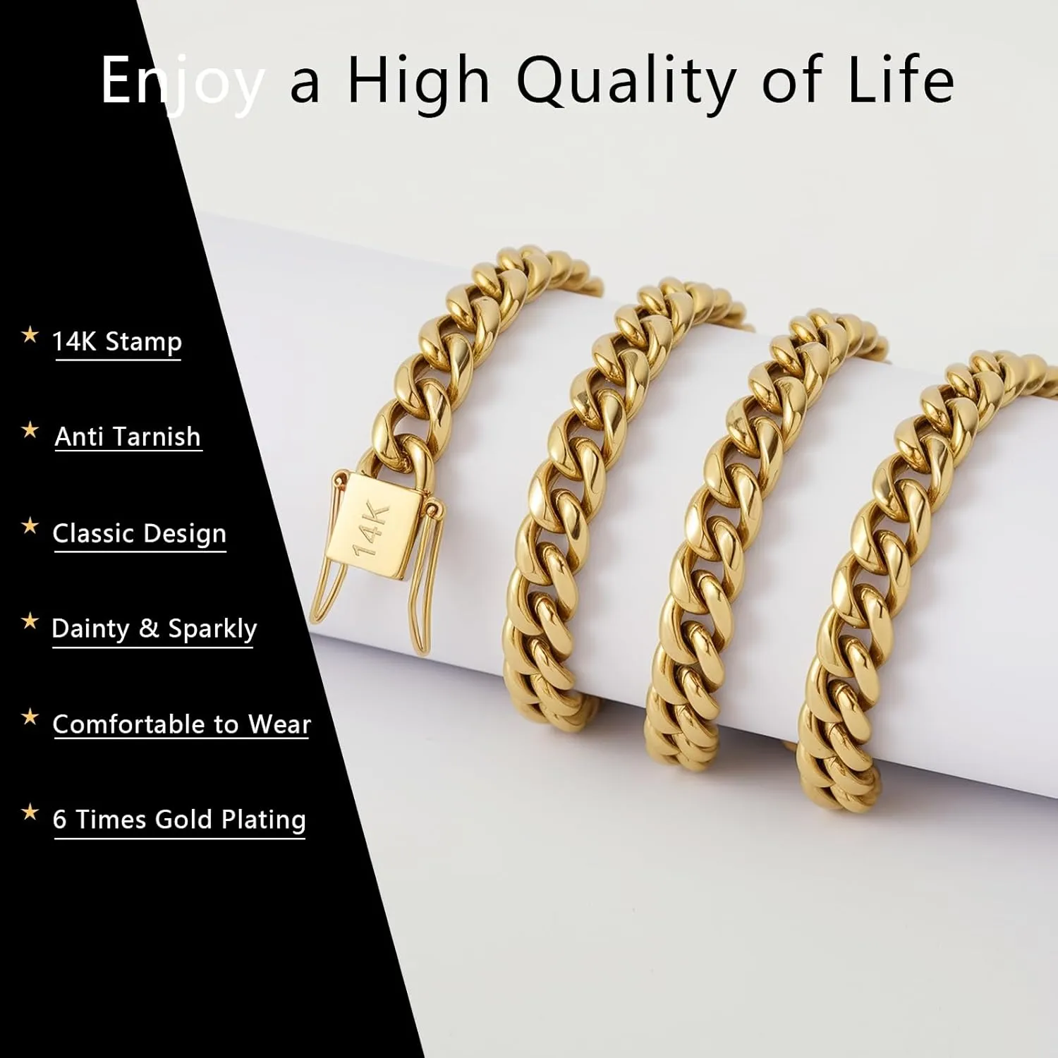 6mm Miami Cuban Link Chain for Men Women 14K Real Gold Plated 316L Stainless Steel Thick Necklace Choker Hypoallergenic Hip Hop Jewelry with Gift Box