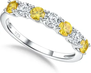 7 Stone Stackable Rings Sterling Silver Cubic Zirconia Birthstone Ring Half Eternity Band Rings for Women, Size 6 to 10, with Ring Box