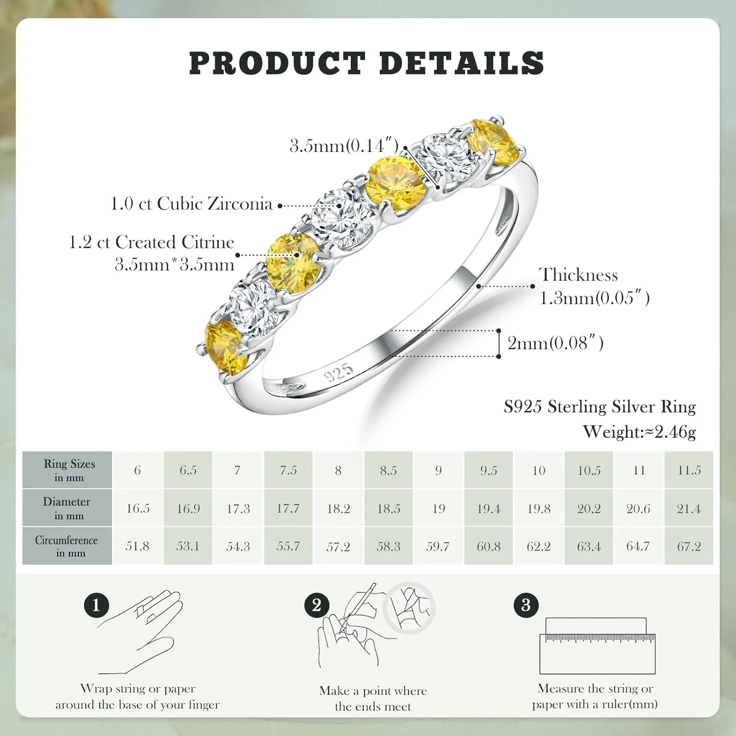 7 Stone Stackable Rings Sterling Silver Cubic Zirconia Birthstone Ring Half Eternity Band Rings for Women, Size 6 to 10, with Ring Box